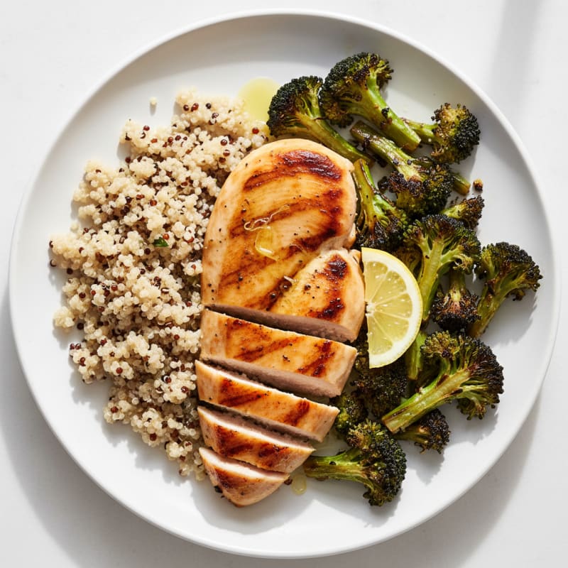 Grilled Chicken Breast with Roasted Broccoli and Quinoa