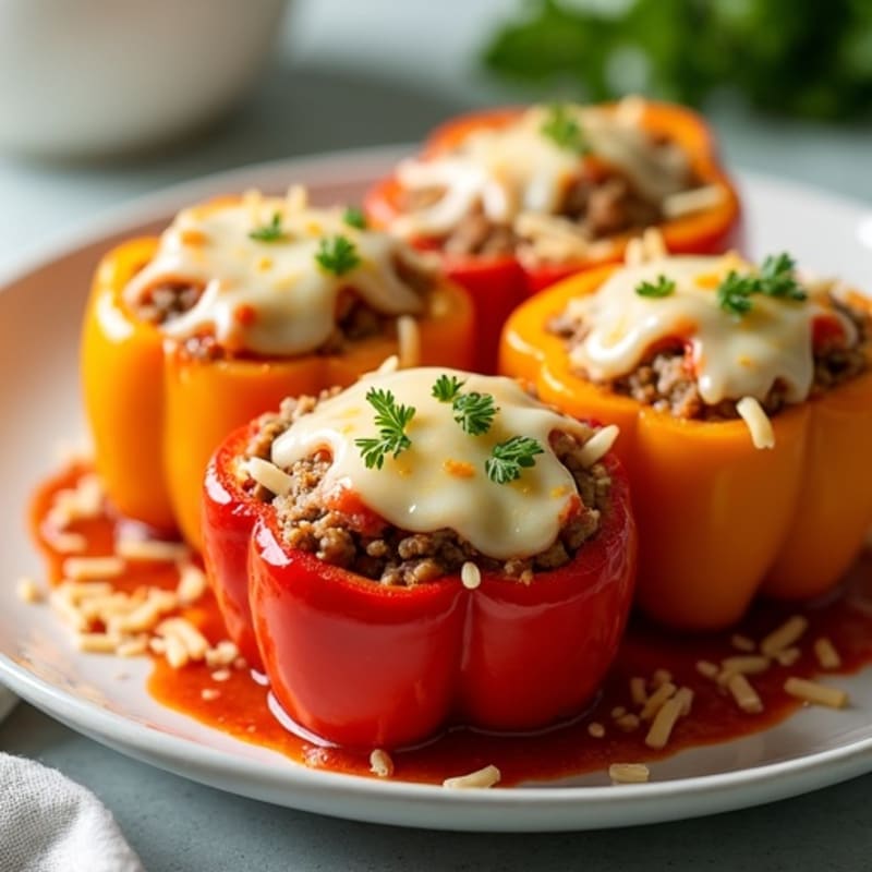 Lean Ground Beef and Turkey Stuffed Bell Peppers with Golden Cheesy Top