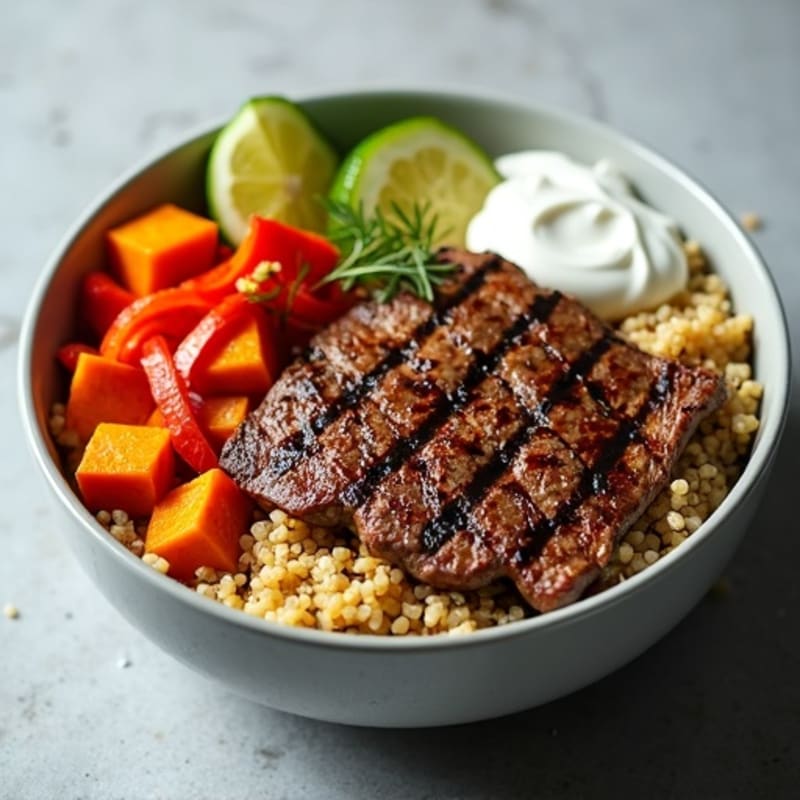 Grilled Steak and Quinoa Power Bowl with Roasted Vegetables