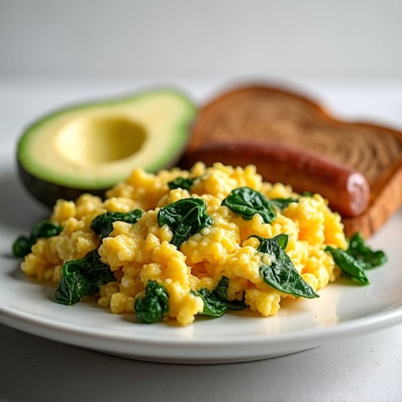Egg White and Spinach Scramble with Turkey Sausage