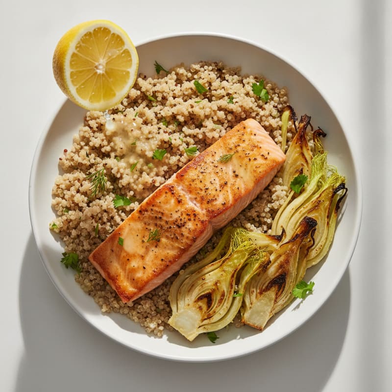 Pan-Seared Salmon with Quinoa and Roasted Fennel