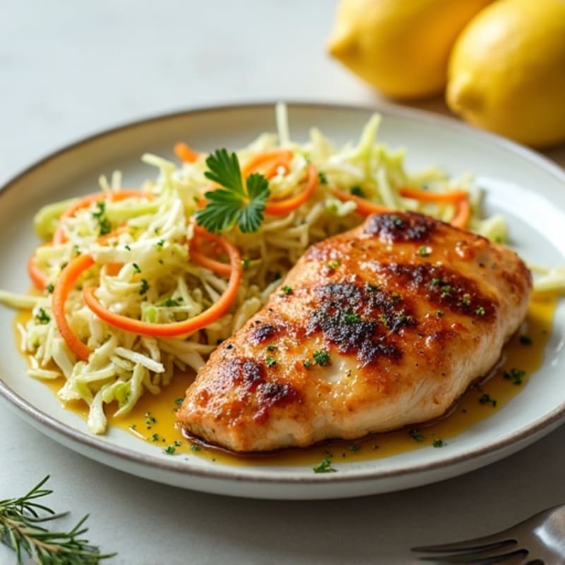 Crispy Lemon-Herb Chicken with Crunchy Cabbage Slaw