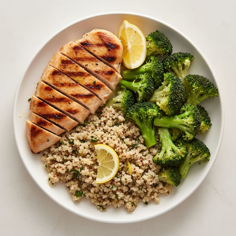 Grilled Chicken Breast with Quinoa and Steamed Broccoli