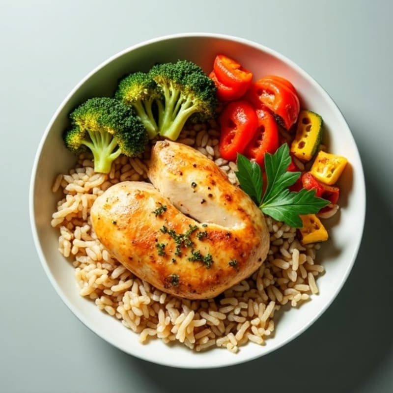 Herb-Citrus Chicken Rice Bowl with Roasted Vegetables