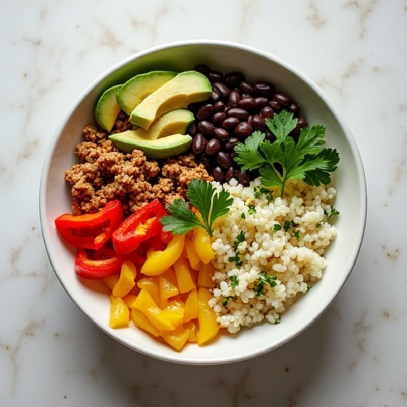 Lean Turkey Taco Bowl with Black Beans and Cilantro-Lime Cauliflower Rice