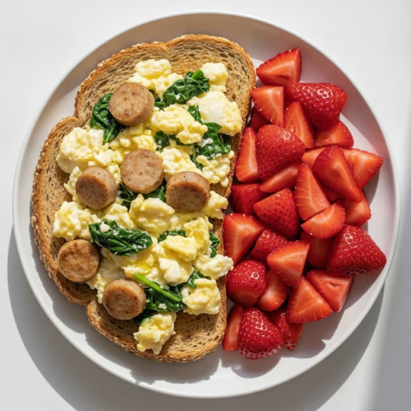 Egg White and Chicken Sausage Toast with Fresh Fruit