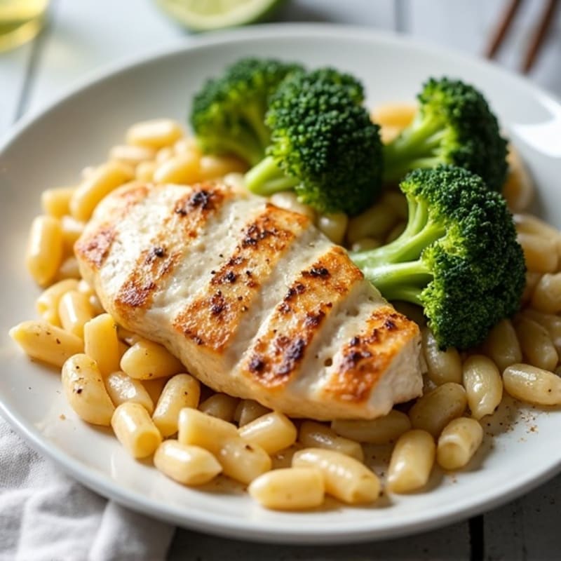 Creamy Garlic Chicken Pasta with Roasted Broccoli