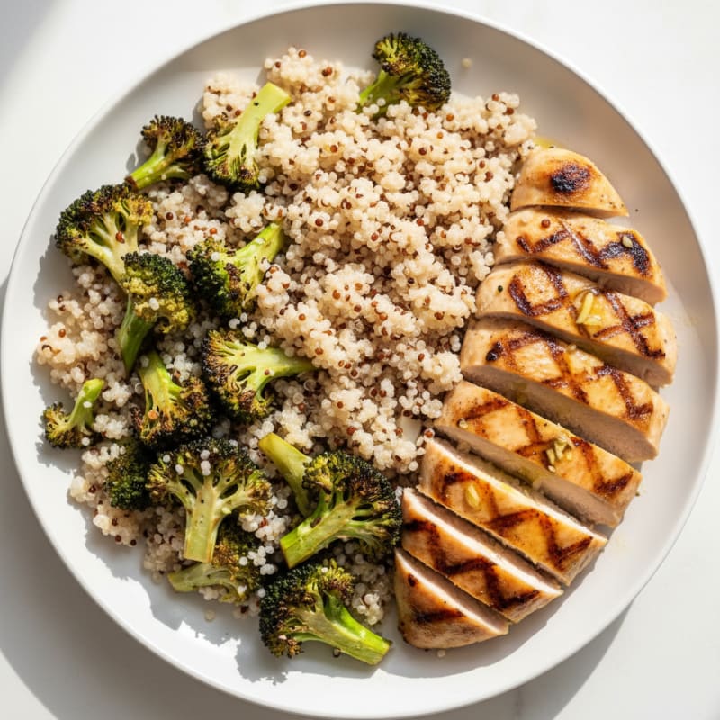 Grilled Chicken Breast with Roasted Broccoli and Quinoa