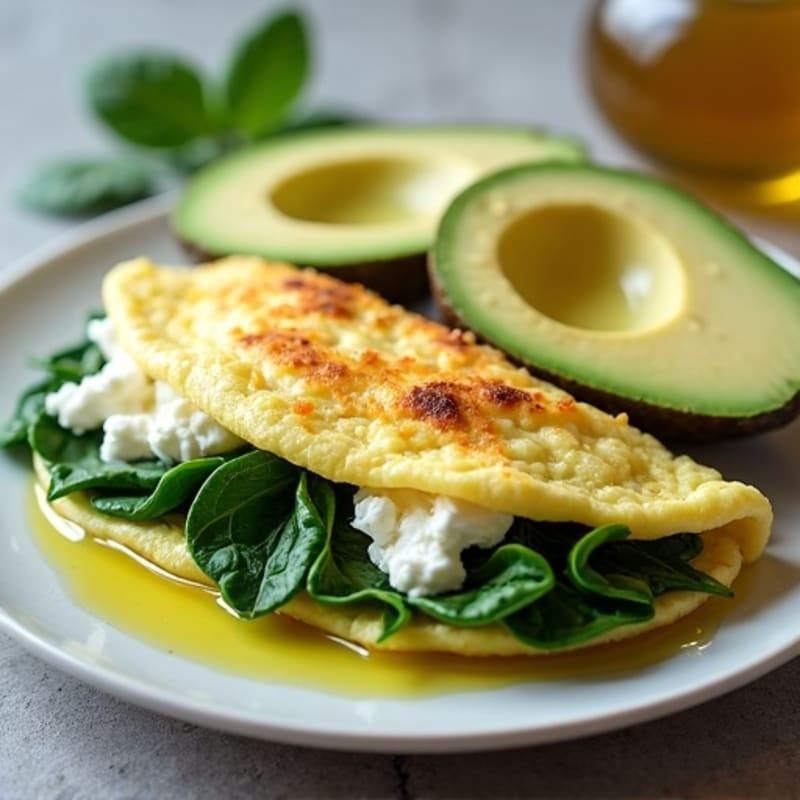 Egg White Spinach Omelette with Cottage Cheese and Sliced Avocado