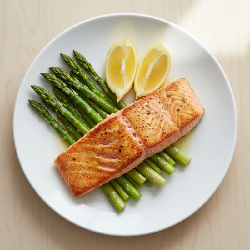 Golden Pan-Seared Salmon with Roasted Asparagus
