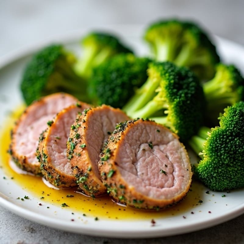 Herb-Crusted Pork Tenderloin with Garlic Broccoli