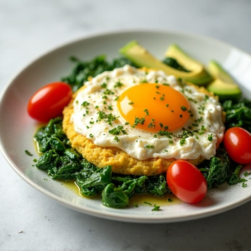 Egg White and Spinach Scramble with Cottage Cheese and Cherry Tomatoes