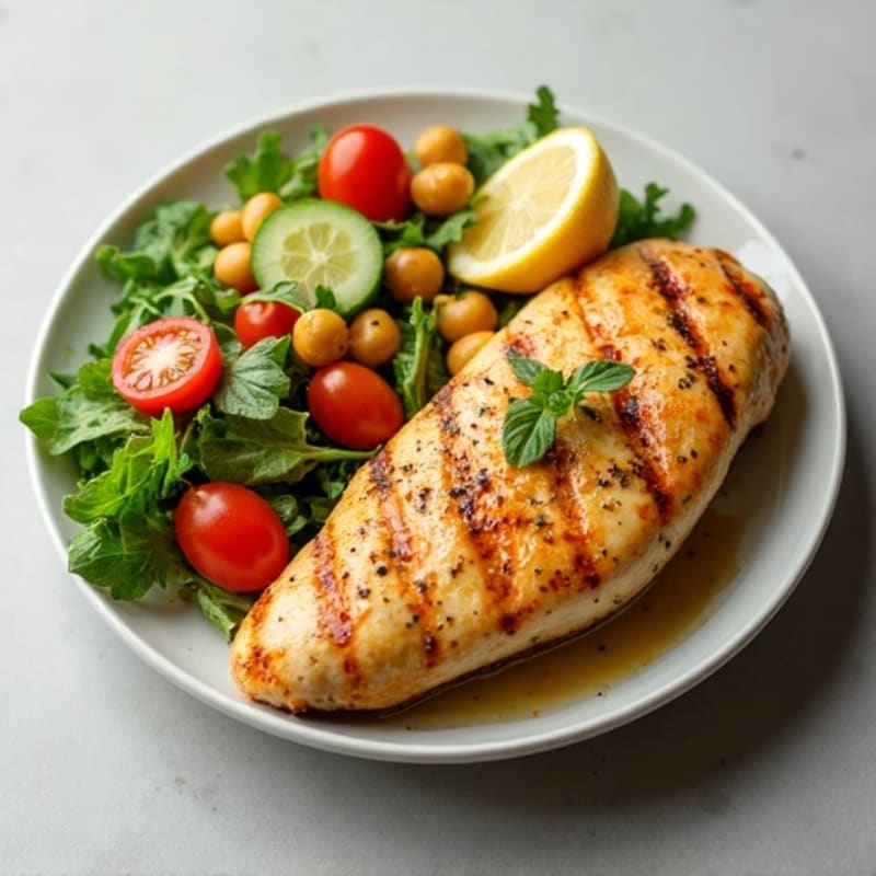 Grilled Chicken Breast with Chickpea Salad and Lemon Vinaigrette