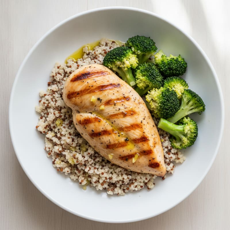 Grilled Chicken Breast with Quinoa and Steamed Broccoli