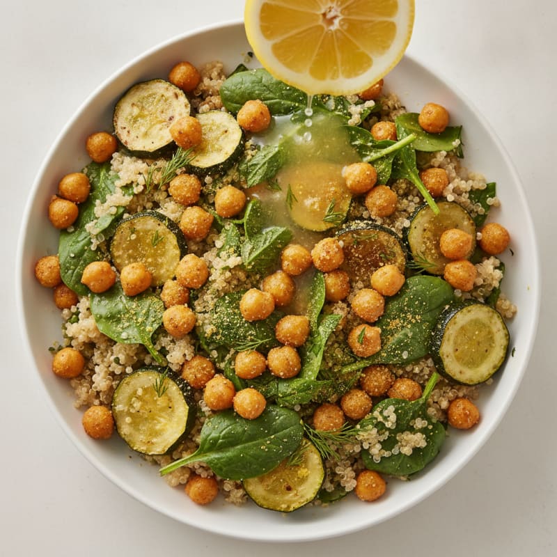 Lemon Herb Quinoa Bowl with Chickpeas and Roasted Zucchini