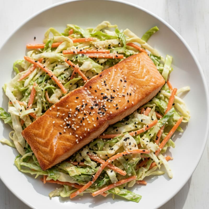 Seared Salmon with Crunchy Cabbage Slaw