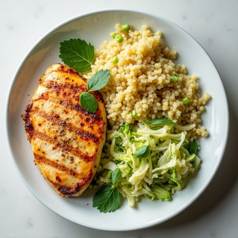 Grilled Chicken Breast with Crunchy Cabbage Slaw and Quinoa