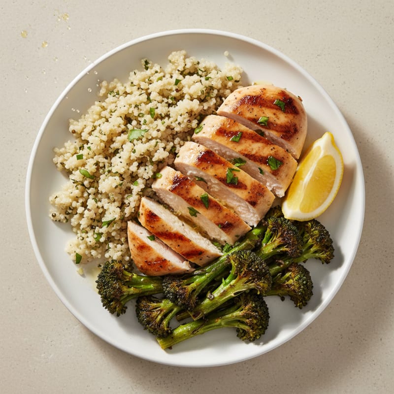 Grilled Chicken Breast with Quinoa and Roasted Broccoli