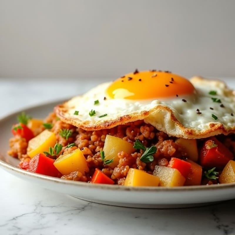 Savory Ground Chicken Hash with Crispy Fried Egg