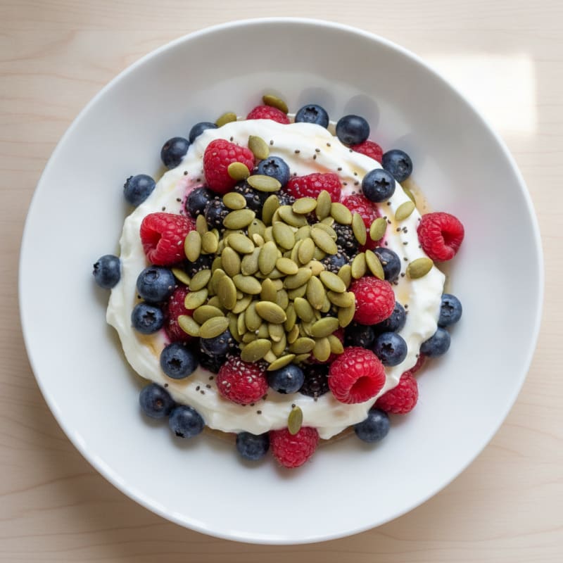 Creamy Greek Yogurt Parfait with Berries and Pumpkin Seeds