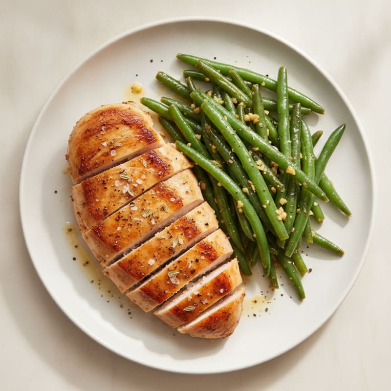 Pan-Seared Chicken Breast with Garlic Green Beans