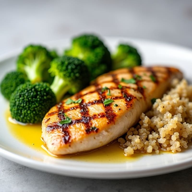 Grilled Chicken Breast with Steamed Broccoli and Quinoa