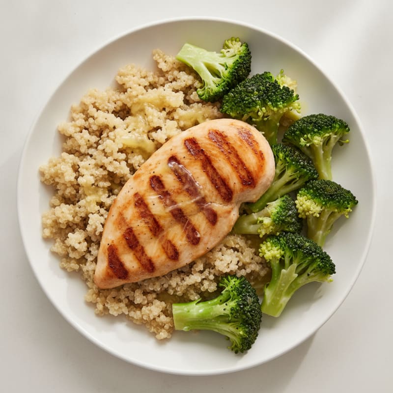 Grilled Chicken Breast with Quinoa and Steamed Broccoli