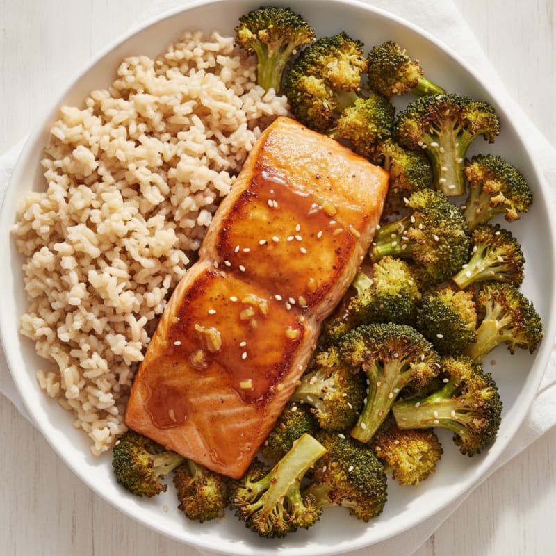 Teriyaki Salmon with Roasted Broccoli and Rice