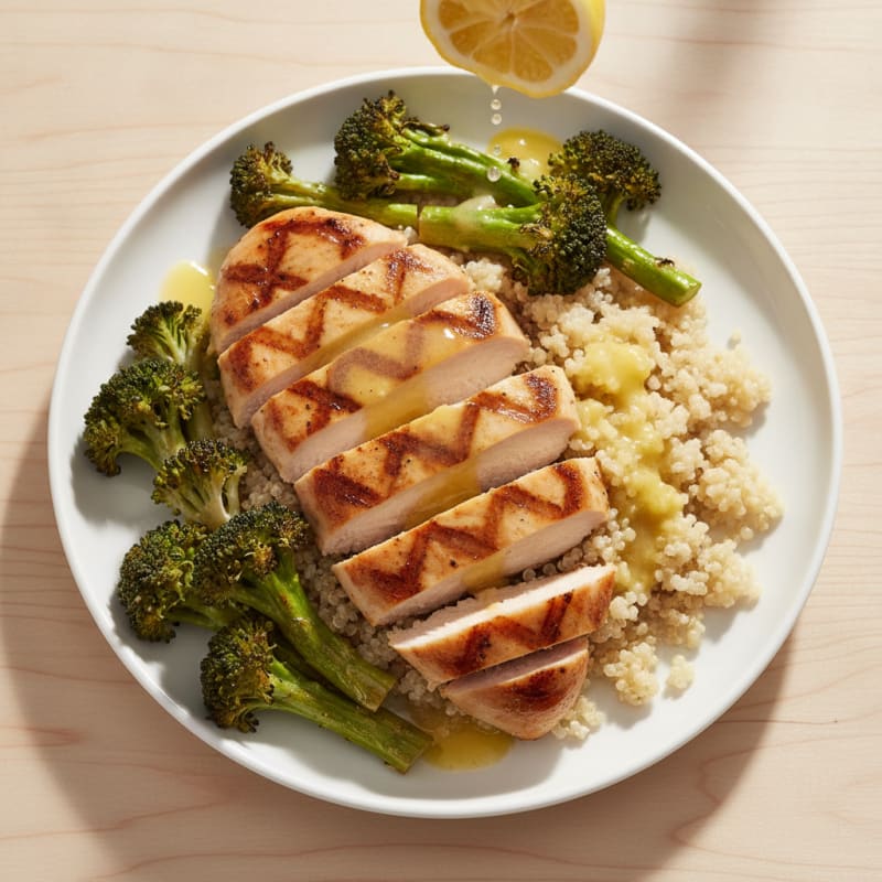 Grilled Chicken Breast with Quinoa and Roasted Broccoli