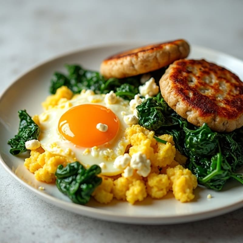 Egg White and Turkey Sausage Scramble with Sautéed Spinach