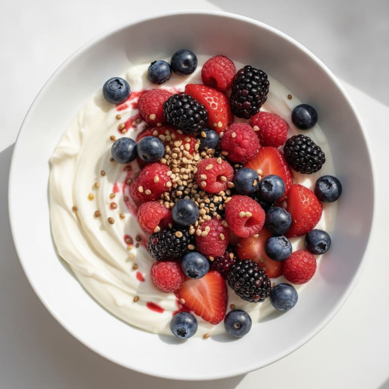 Silky Vanilla Protein Yogurt with Mixed Berries