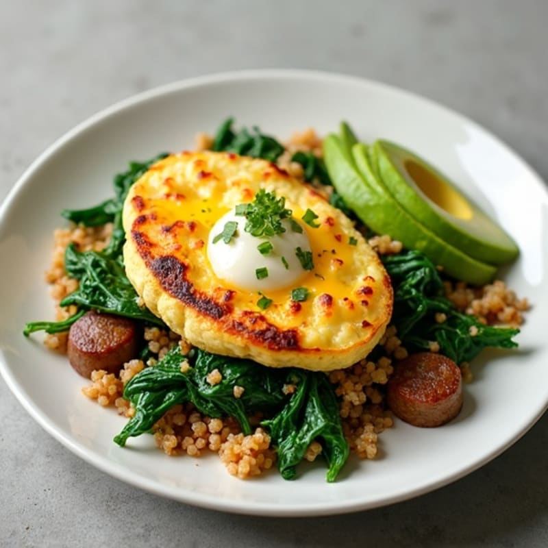 Egg White and Turkey Sausage Scramble with Sautéed Spinach and Quinoa