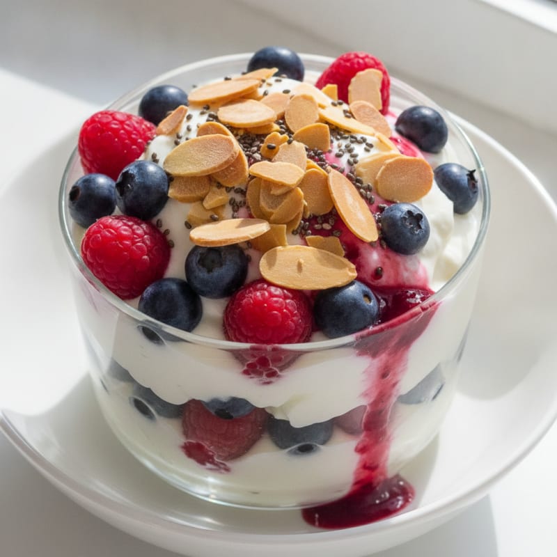 Greek Yogurt Protein Parfait with Mixed Berries and Almonds