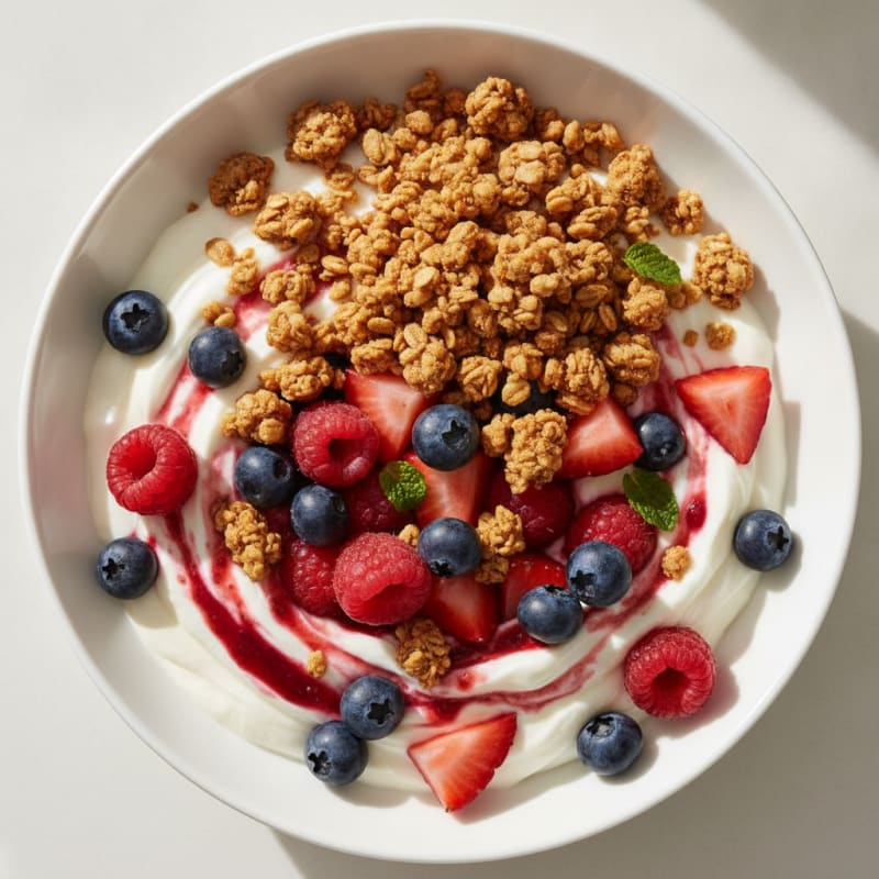 Creamy Greek Yogurt Parfait with Mixed Berries and Protein Granola