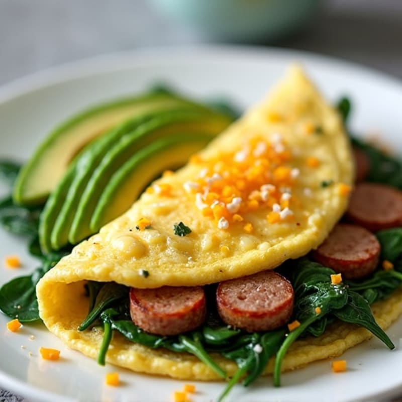 Egg White Omelet with Turkey Sausage and Spinach