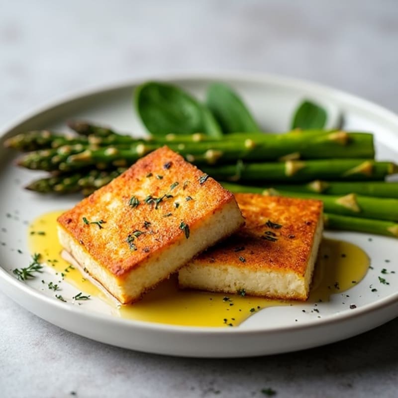 Crispy Herbed Tofu Steaks with Roasted Asparagus