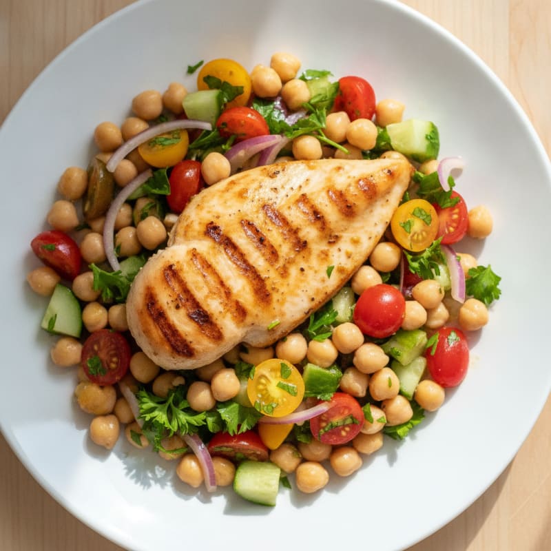 Grilled Chicken Breast with Crunchy Chickpea Salad