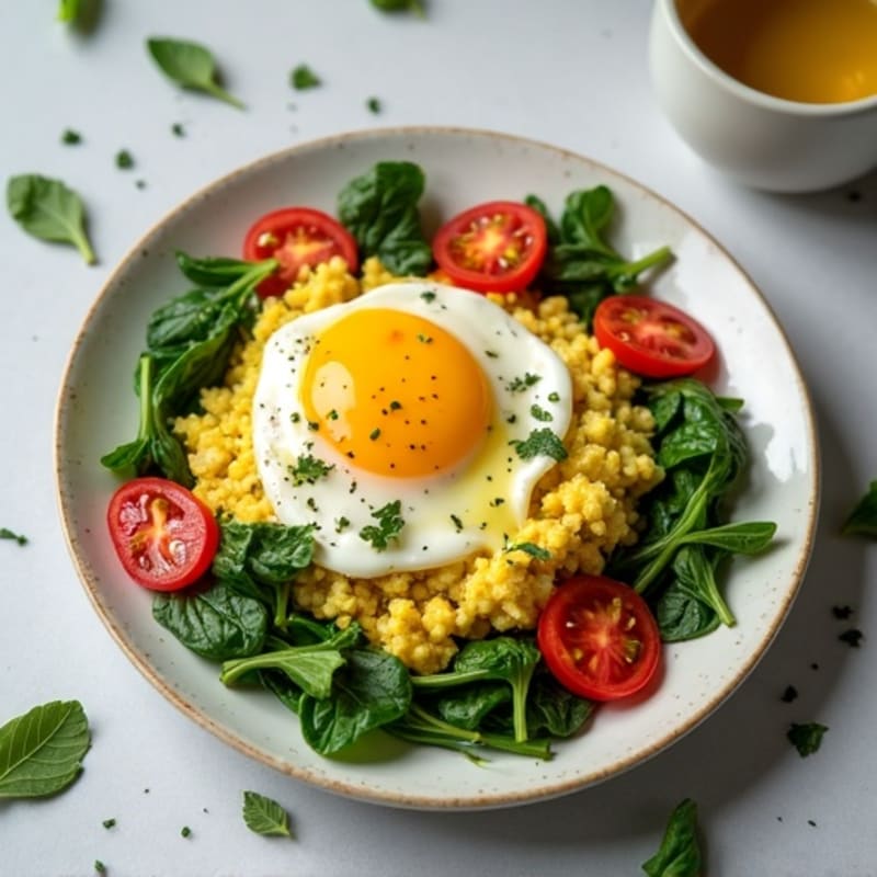 Egg White Spinach Scramble with Cottage Cheese and Tomatoes