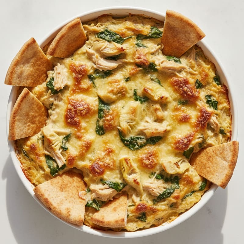 Baked Spinach Artichoke Dip with Toasted Pita