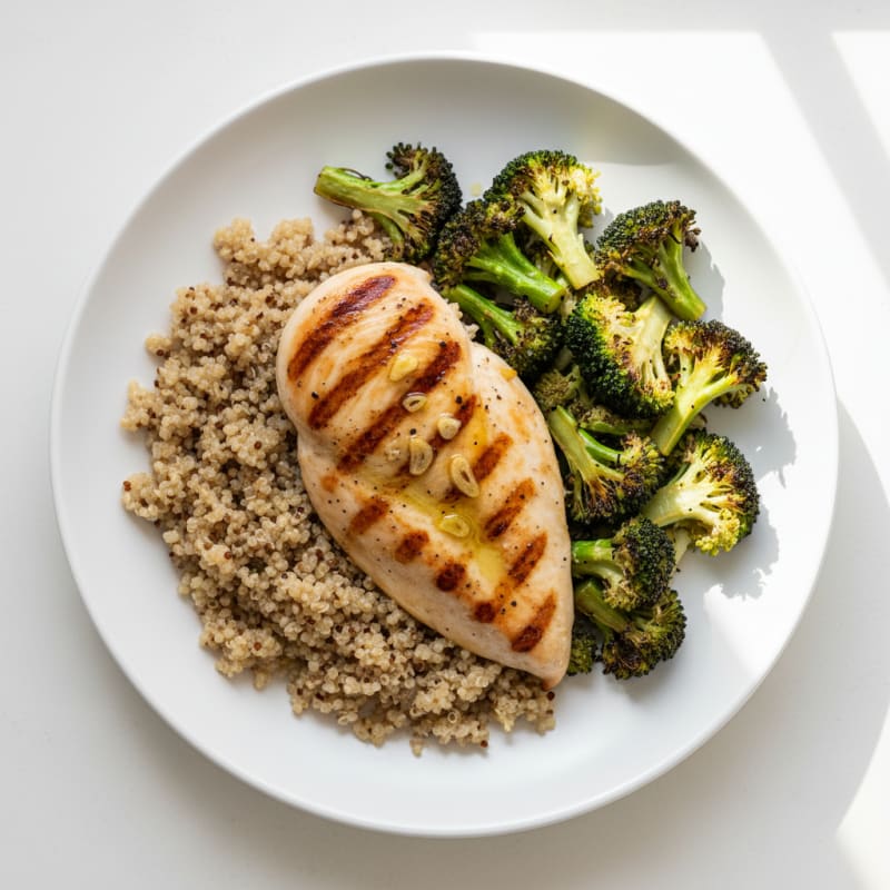 Grilled Chicken Breast with Quinoa and Roasted Broccoli