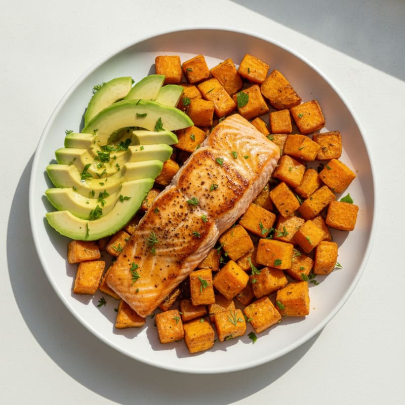 Seared Salmon with Roasted Sweet Potato Cubes