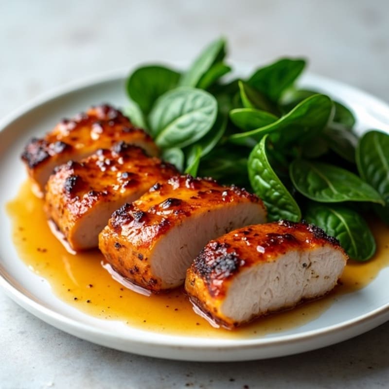 Roasted Pork with Sticky Honey Garlic Glaze and Steamed Greens