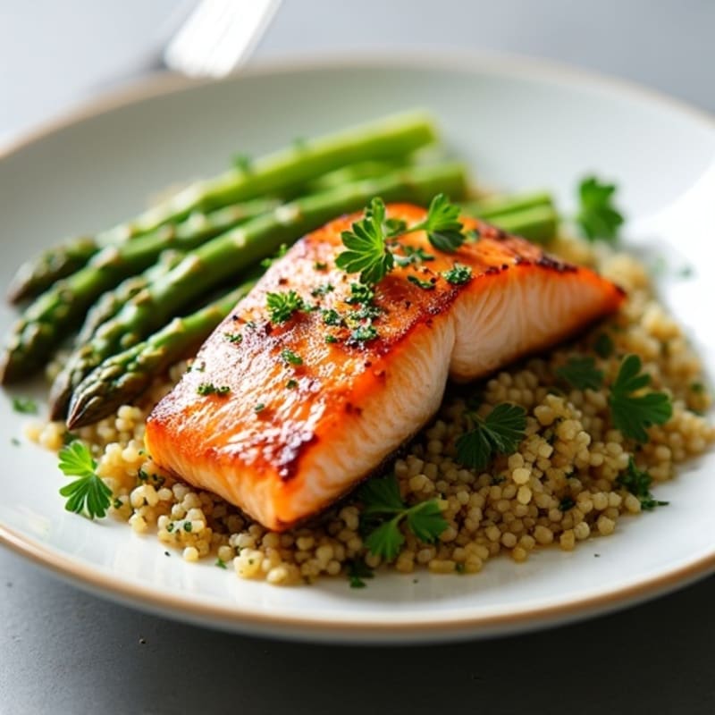 Seared Salmon Fillet with Steamed Asparagus and Herb Quinoa
