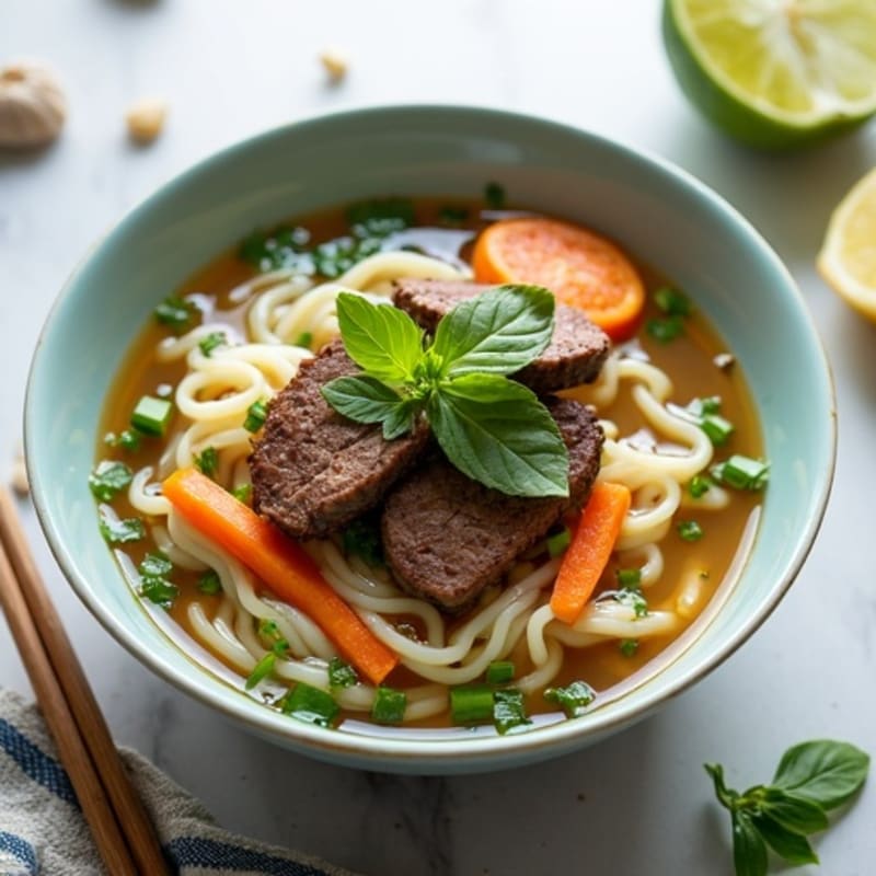 Lean Beef and Rice Noodle Soup with Fresh Herbs