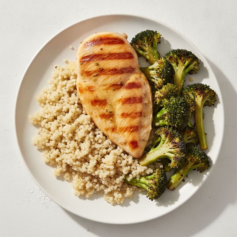 Grilled Chicken Breast with Quinoa and Roasted Broccoli