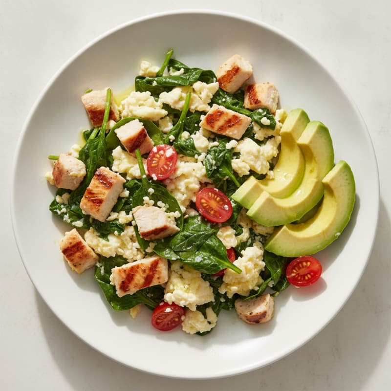 Egg White Scramble with Grilled Chicken and Spinach