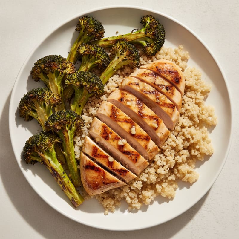 Grilled Chicken Breast with Quinoa and Roasted Broccoli