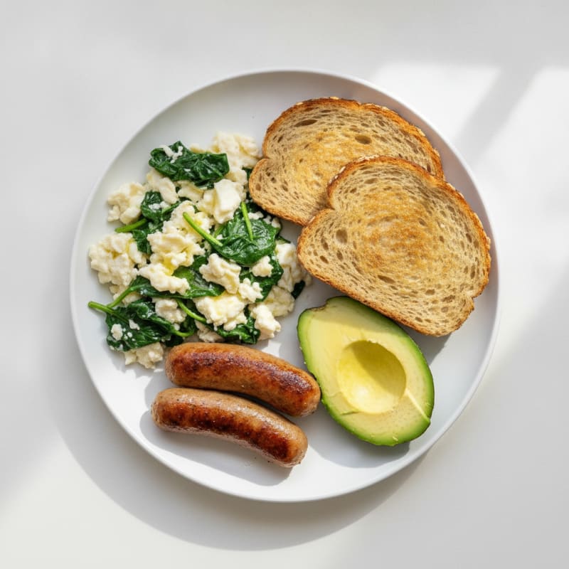 Egg White Spinach Scramble with Turkey Sausage