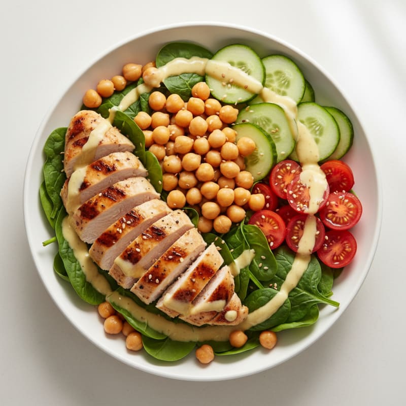 Grilled Chicken and Chickpea Power Bowl with Lemon Tahini