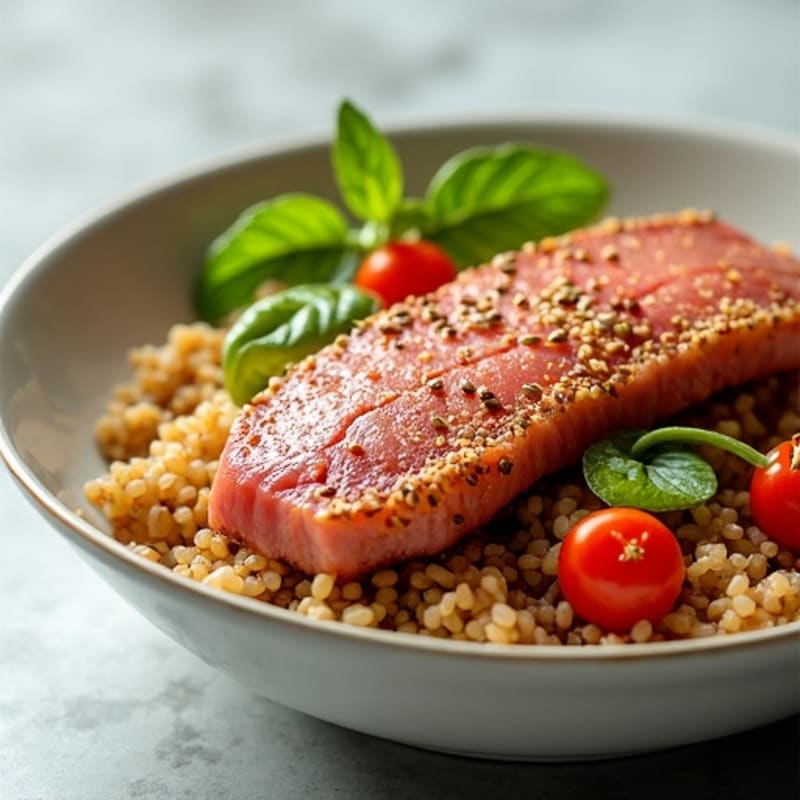 Sesame-Crusted Tuna Rice Bowl with Fresh Vegetables